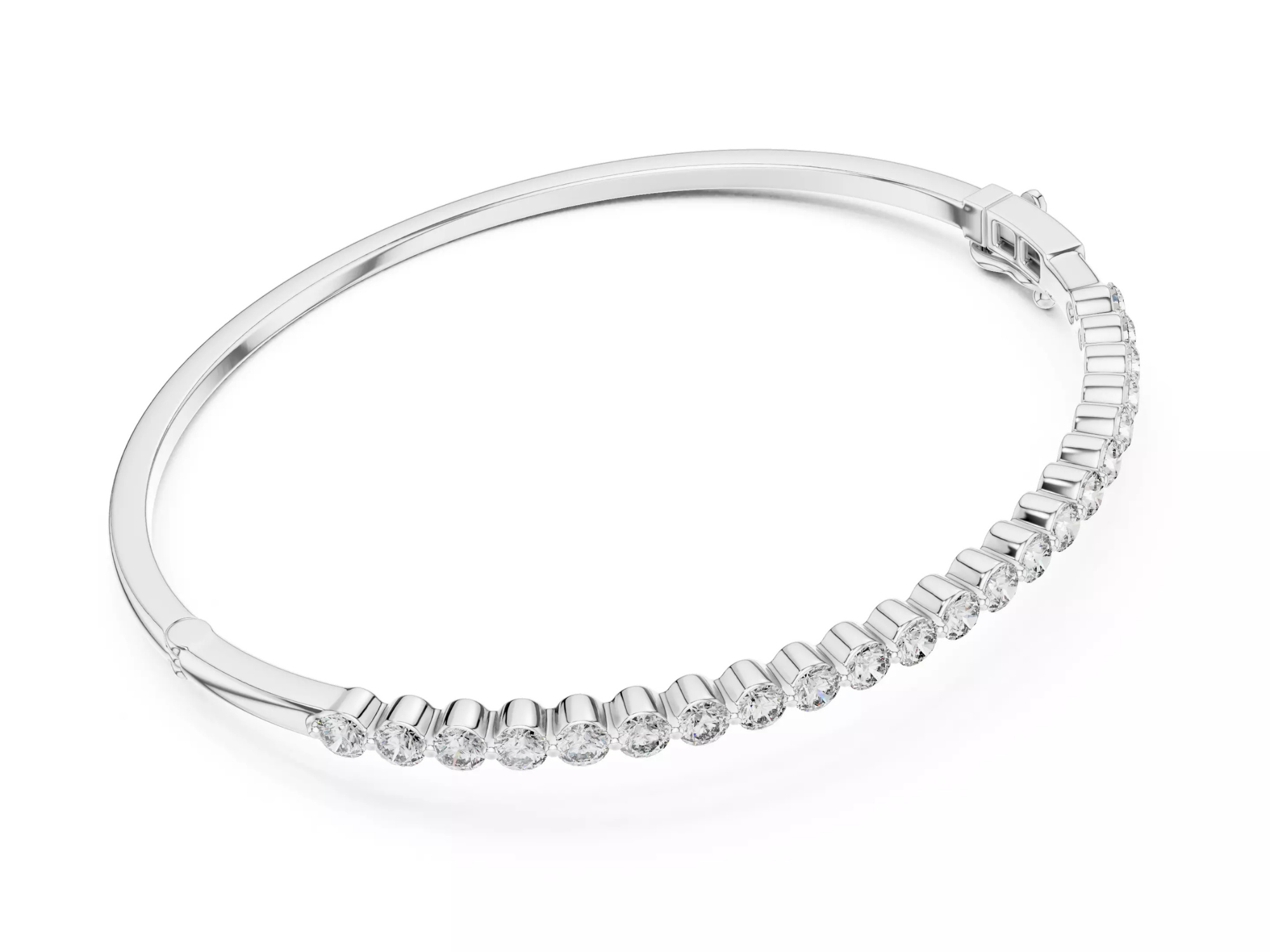 Round Cut Half Diamond Bangle Bracelet | Fine Jewelry