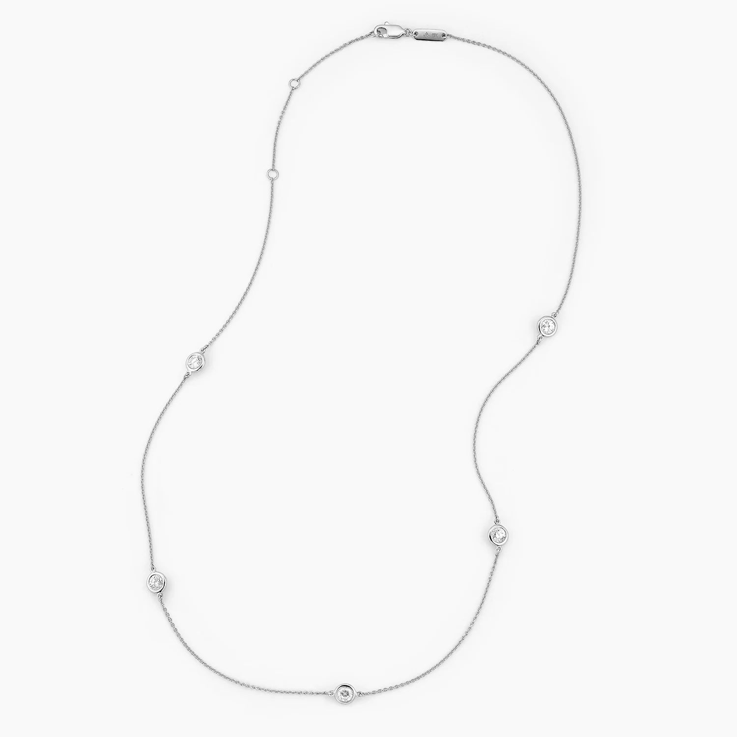 Round Cut Bezel Set Diamond Station Necklace