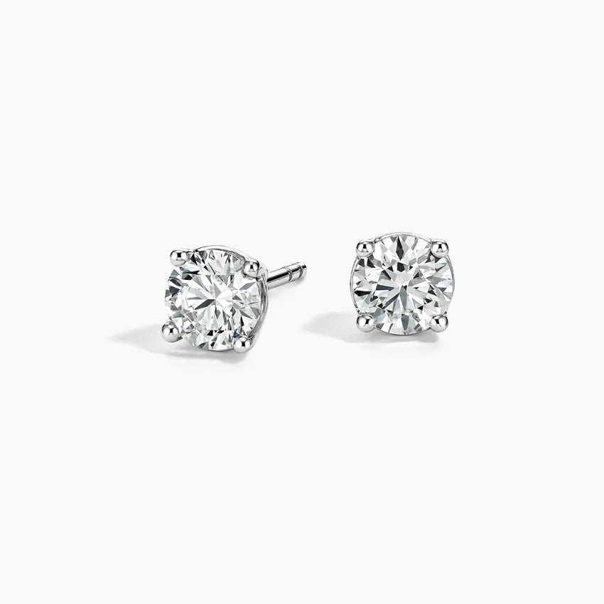 Round Cut Moissanite Diamond Stud Earrings Classic Solitaire Gold
