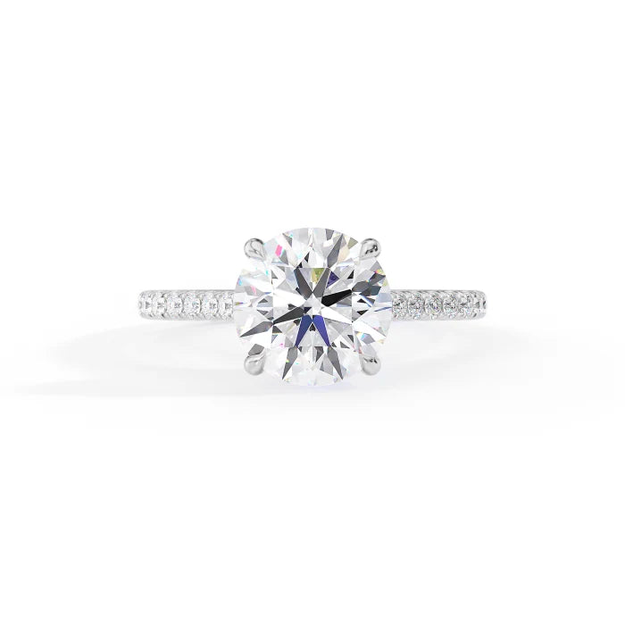 Round Brilliant Diamond Pave Band Cathedral Engagement Ring