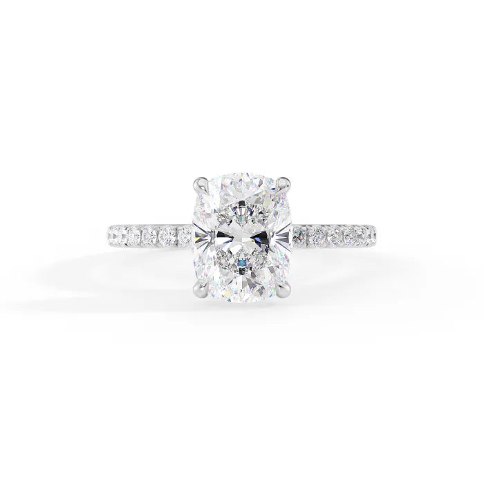 Cushion Cut Solitaire Pavé Ring – Hidden Halo Diamond Engagement Ring