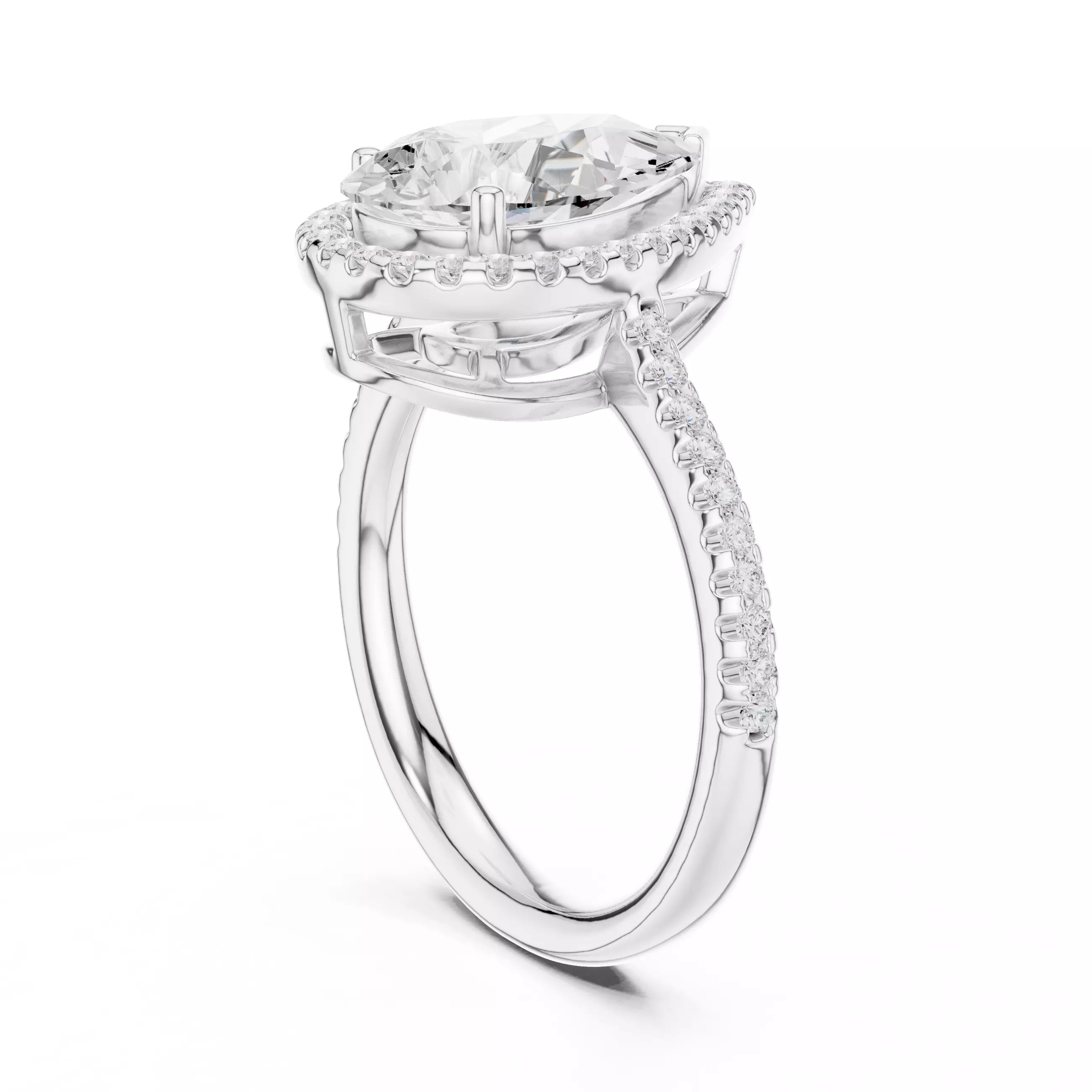 Pear cut Diamond Halo Pavé Setting Engagement Ring