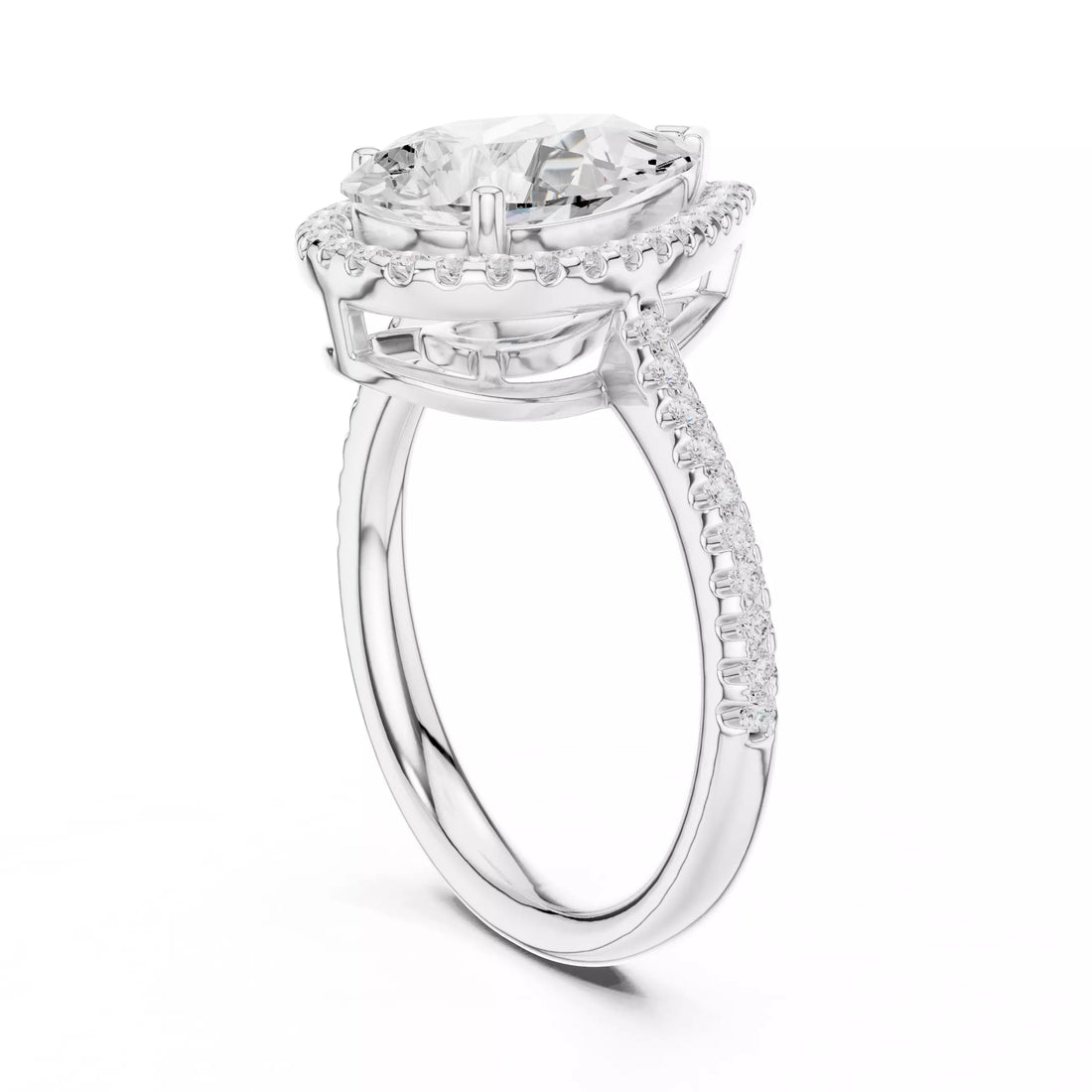 Pear cut Diamond Halo Pavé Setting Engagement Ring