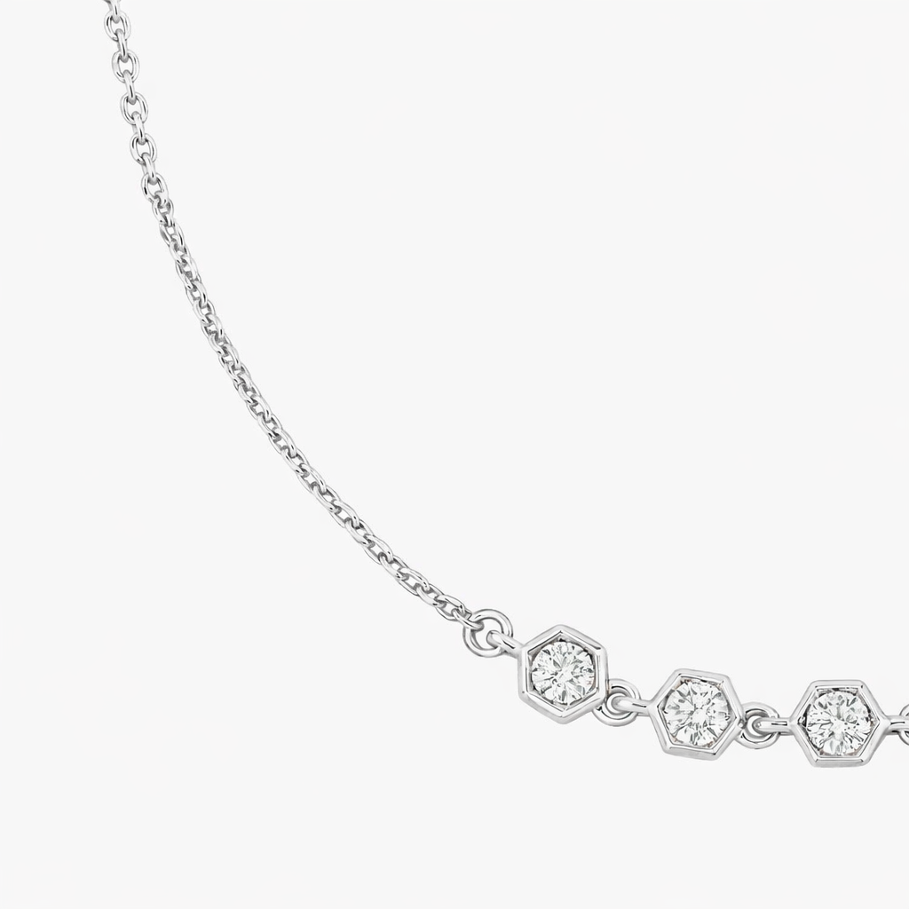 Round Cut Hexagon Bezel Set Diamond Necklace
