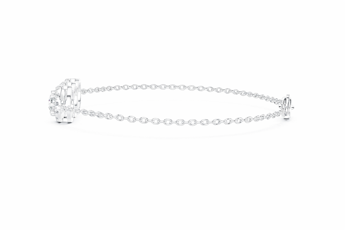 Three Stone Diamond Halo Chain Bracelet