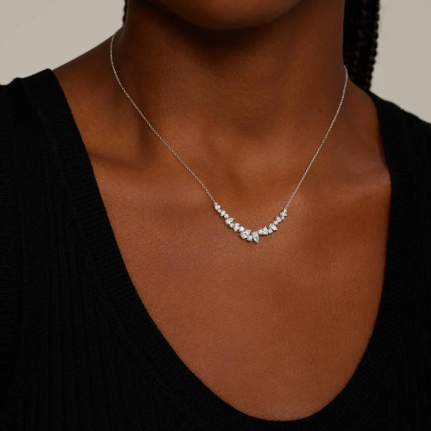 Pear\Round Cut Diamond Cluster Necklace For Women