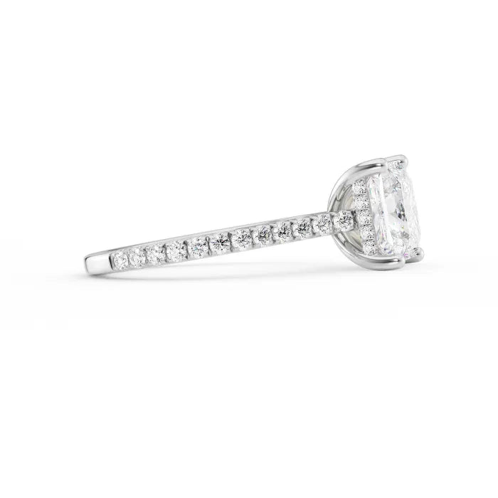 Princess Cut Diamond Cathedral Ring with Hidden Halo Pave Band