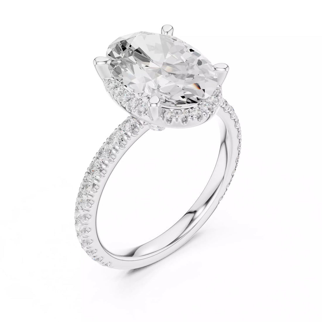Oval cut Diamond Engagement Ring With Hidden Halo Pave Band