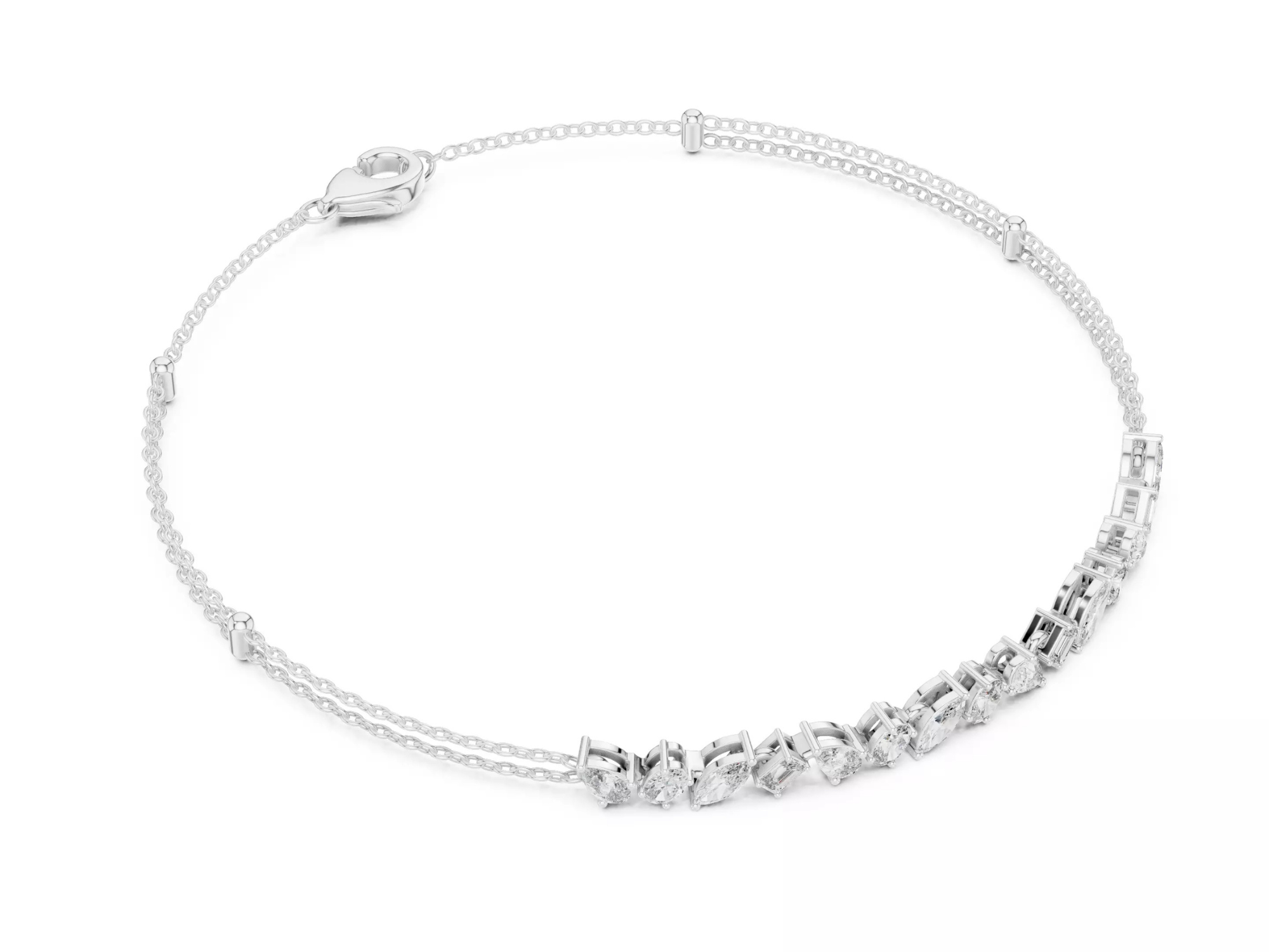 Multi Shape Diamond Bar Chain Bracelet Fine Jewelry