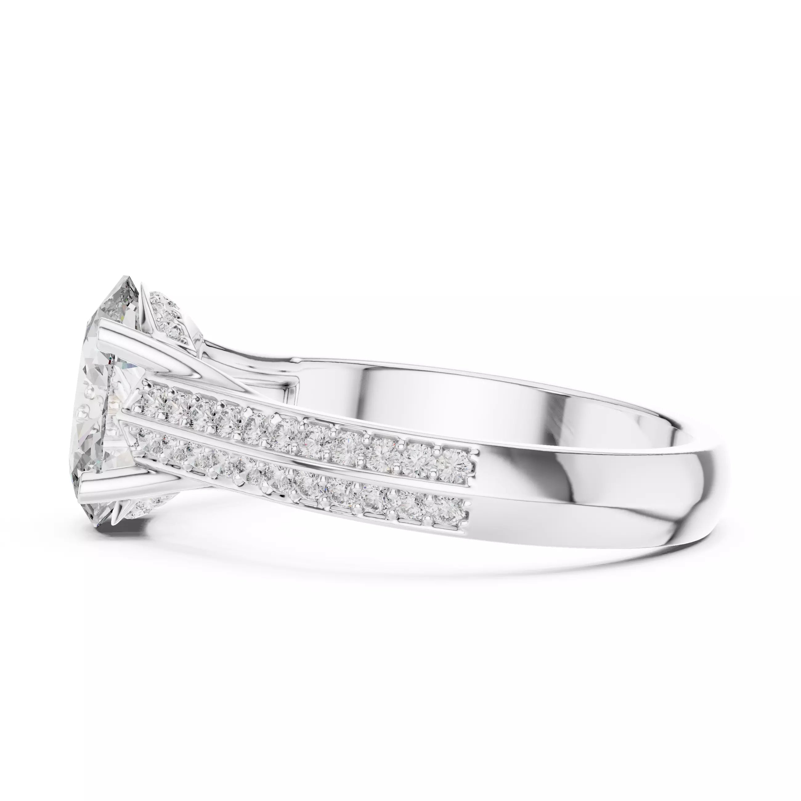 Oval cut Diamond Double Pavé Band Engagement Ring