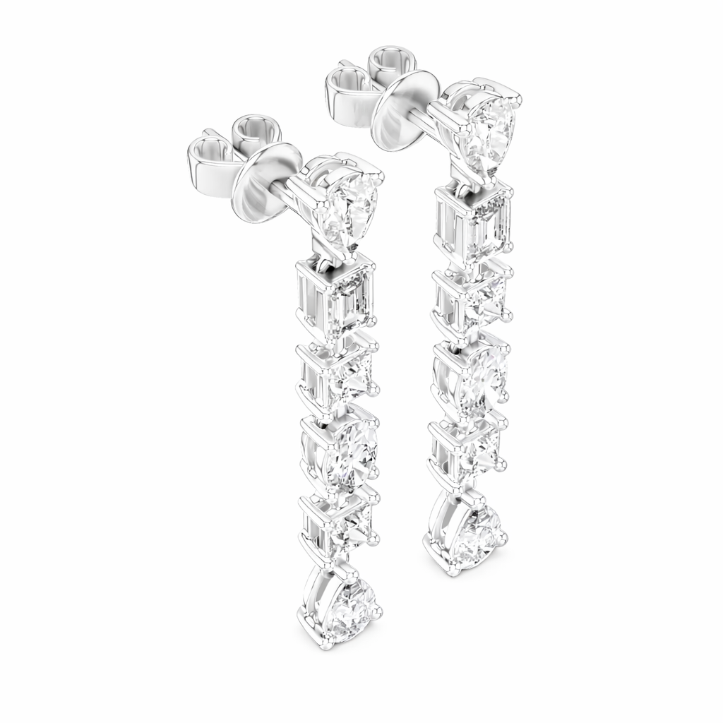 Multi Shape Diamond Long Drop Dangle Earrings
