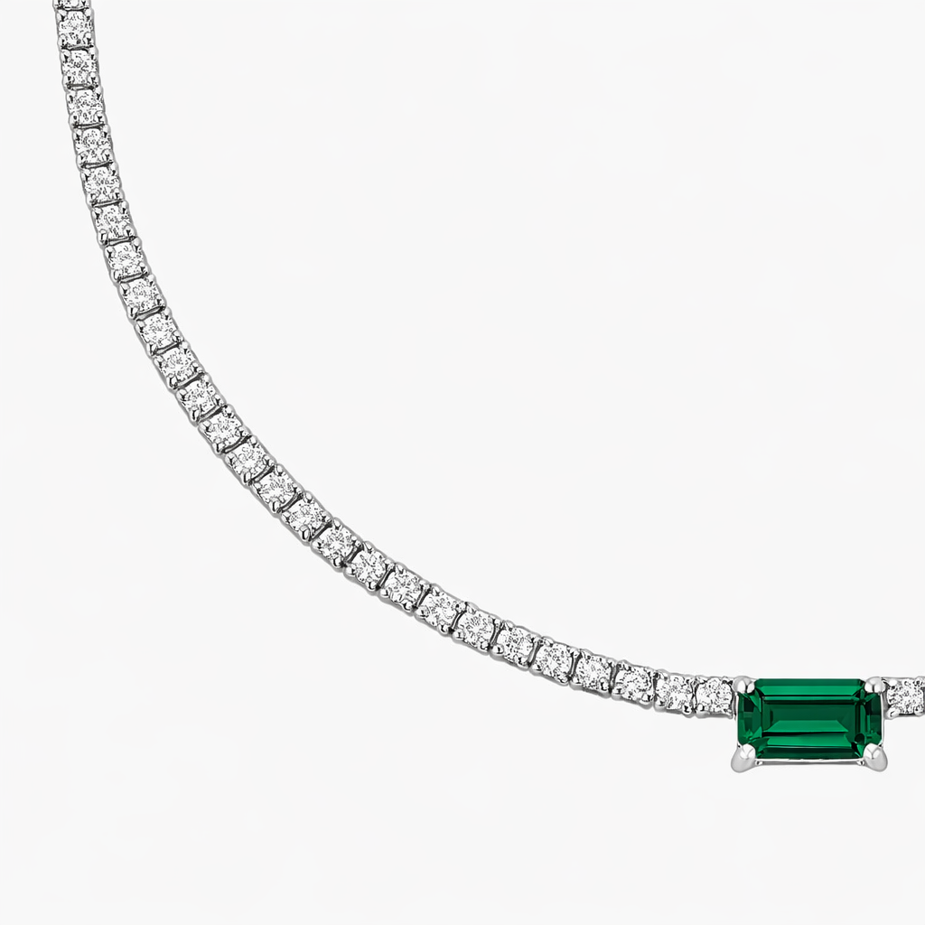 Emerald Ruby Green Center Stone Solitaire Tennis Necklace