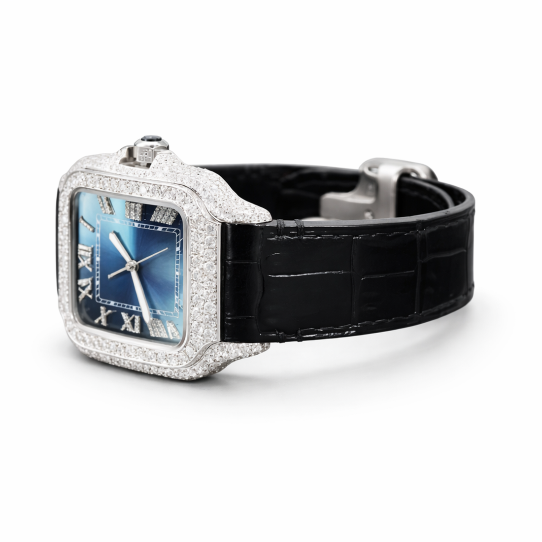 Moissanite Diamond Bezel Square Luxury Watch With Leather Strap