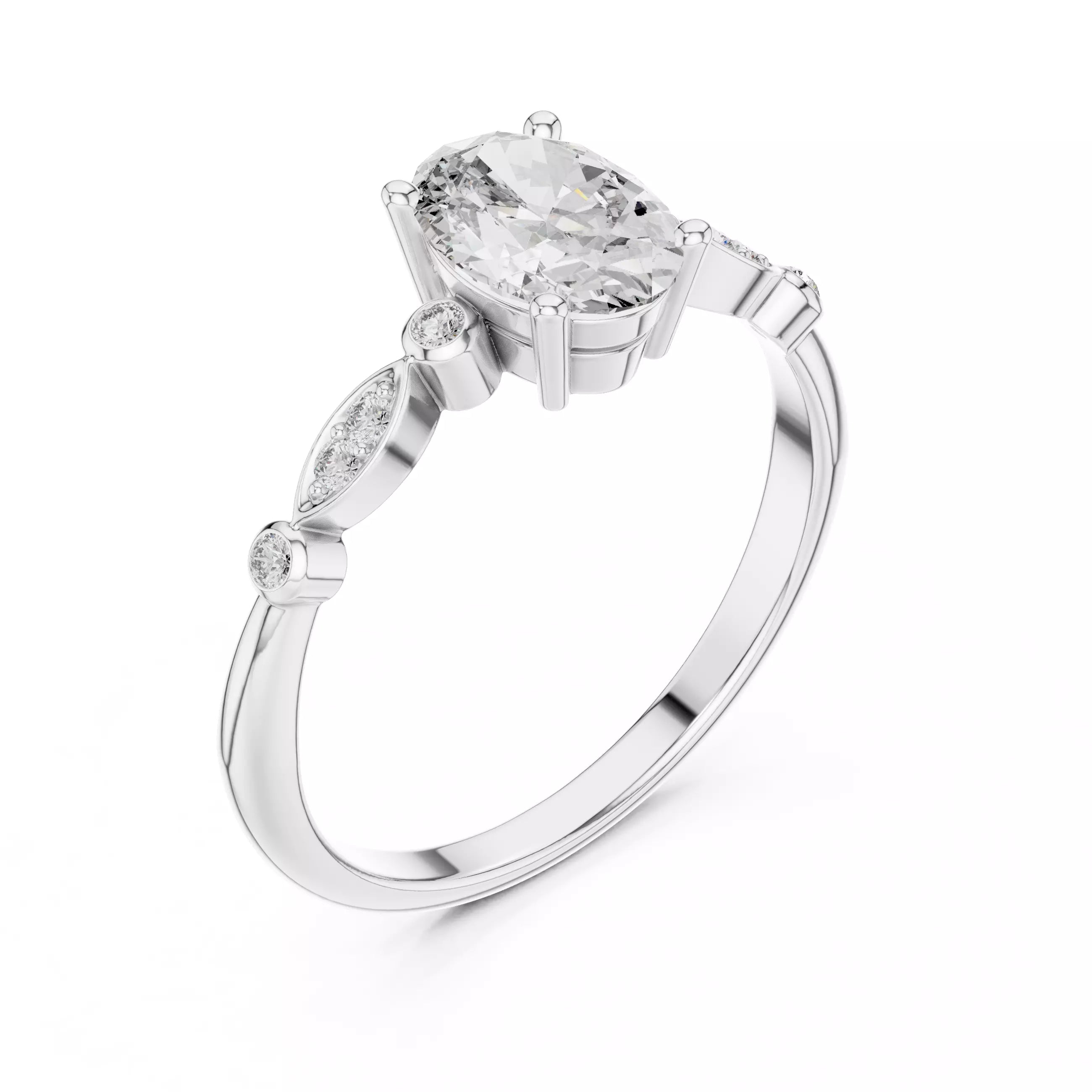 Oval cut Diamond Vintage Leaf Accent Setting Ring