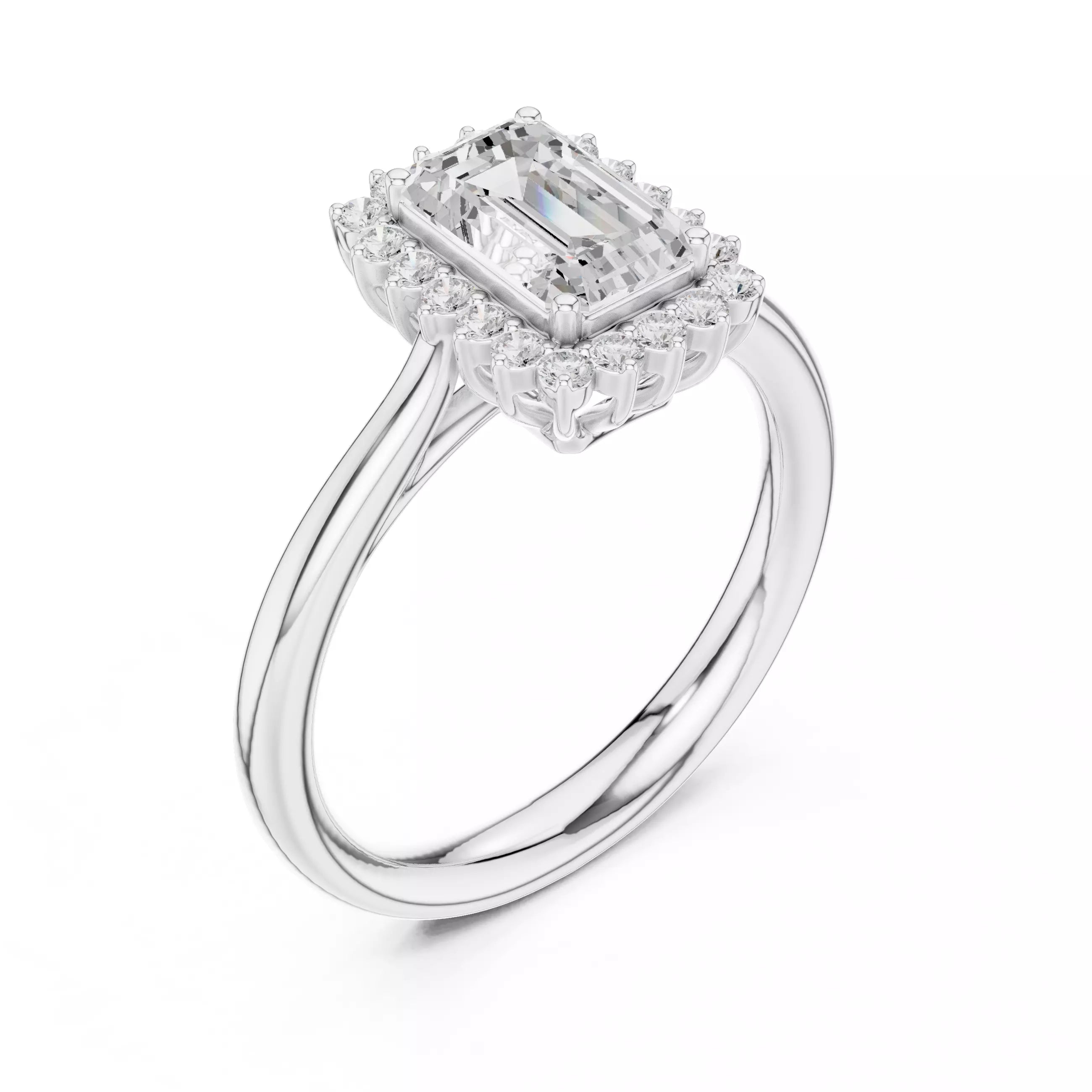 Emerald cut Diamond Halo Engagement Ring