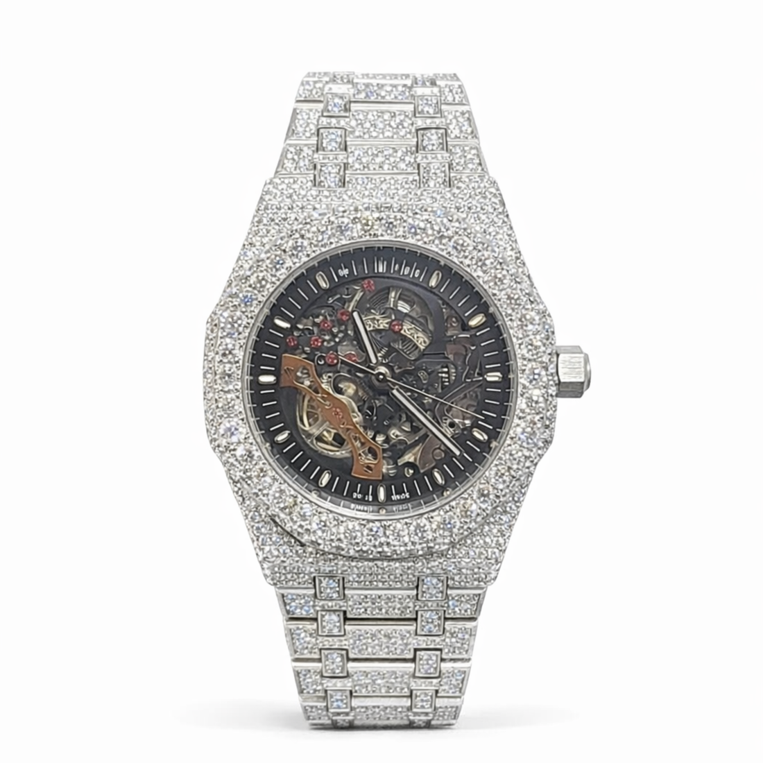 Iced Out Moissanite Diamond Automatic Skeleton Wrist Watch