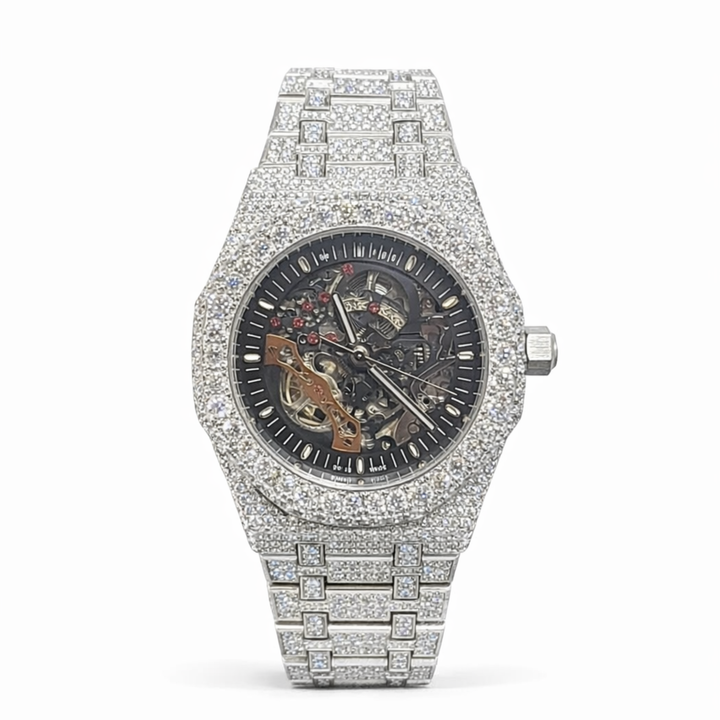 Iced Out Moissanite Diamond Automatic Skeleton Wrist Watch