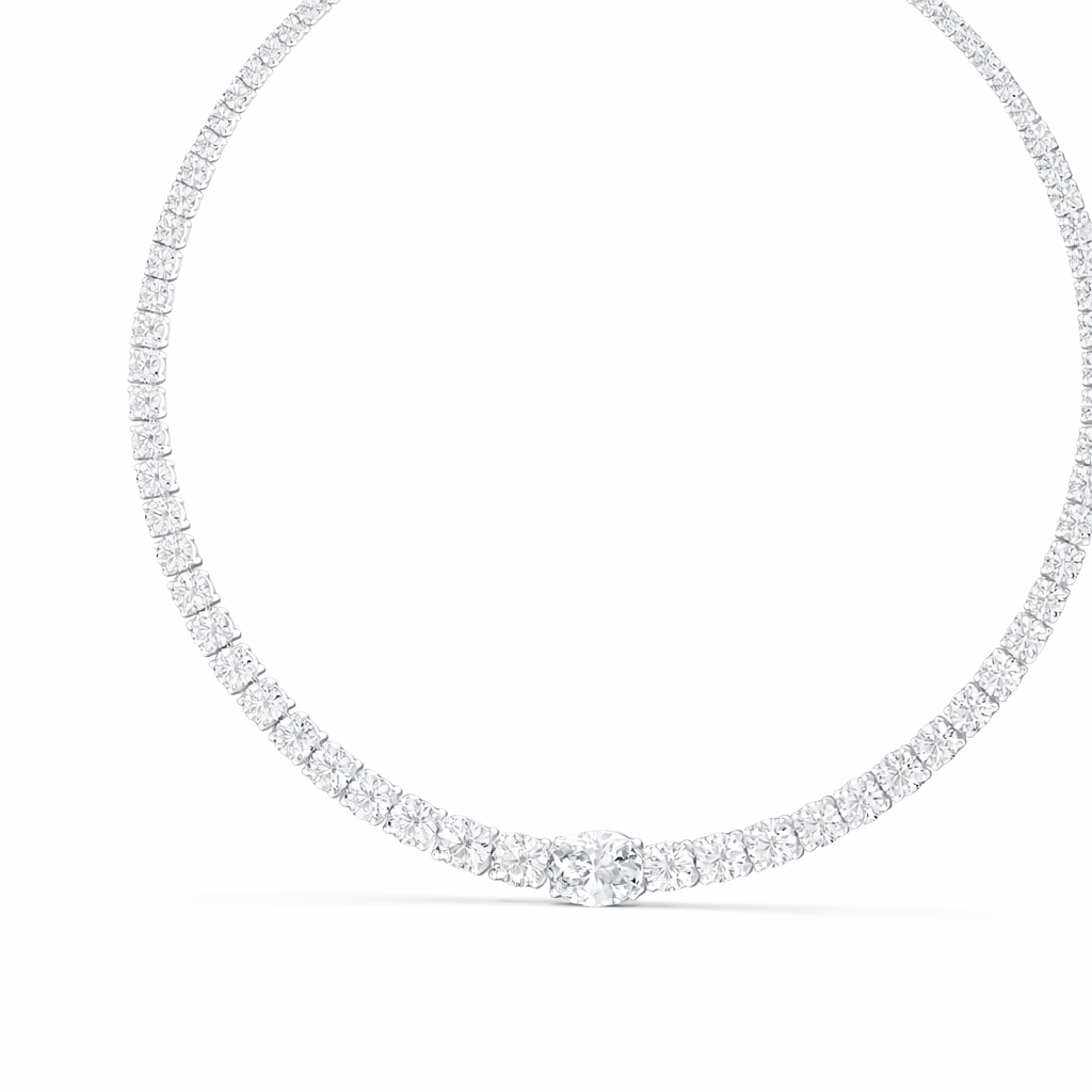 Round cut Diamond Tennis Necklace With Center Solitaire