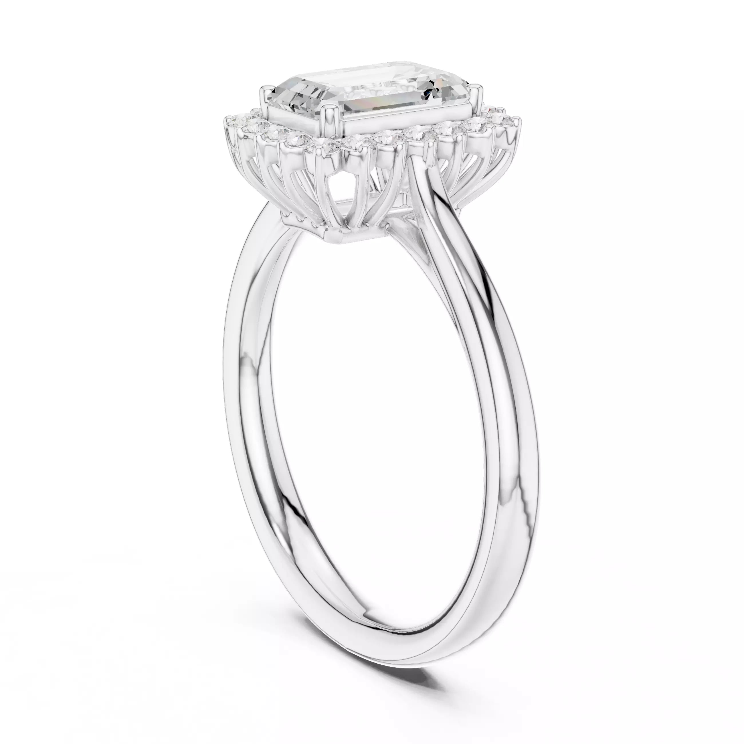 Emerald cut Diamond Halo Engagement Ring