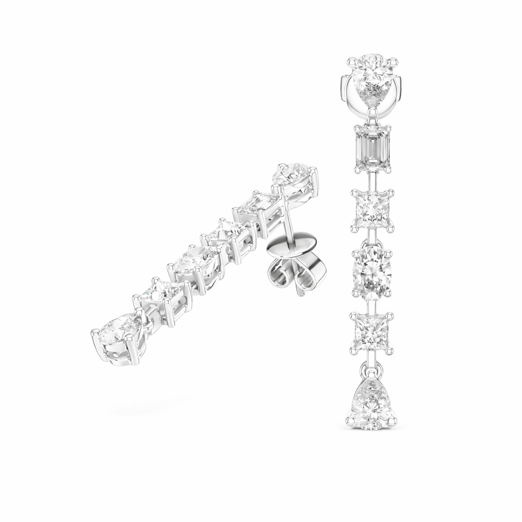 Multi Shape Diamond Long Drop Dangle Earrings