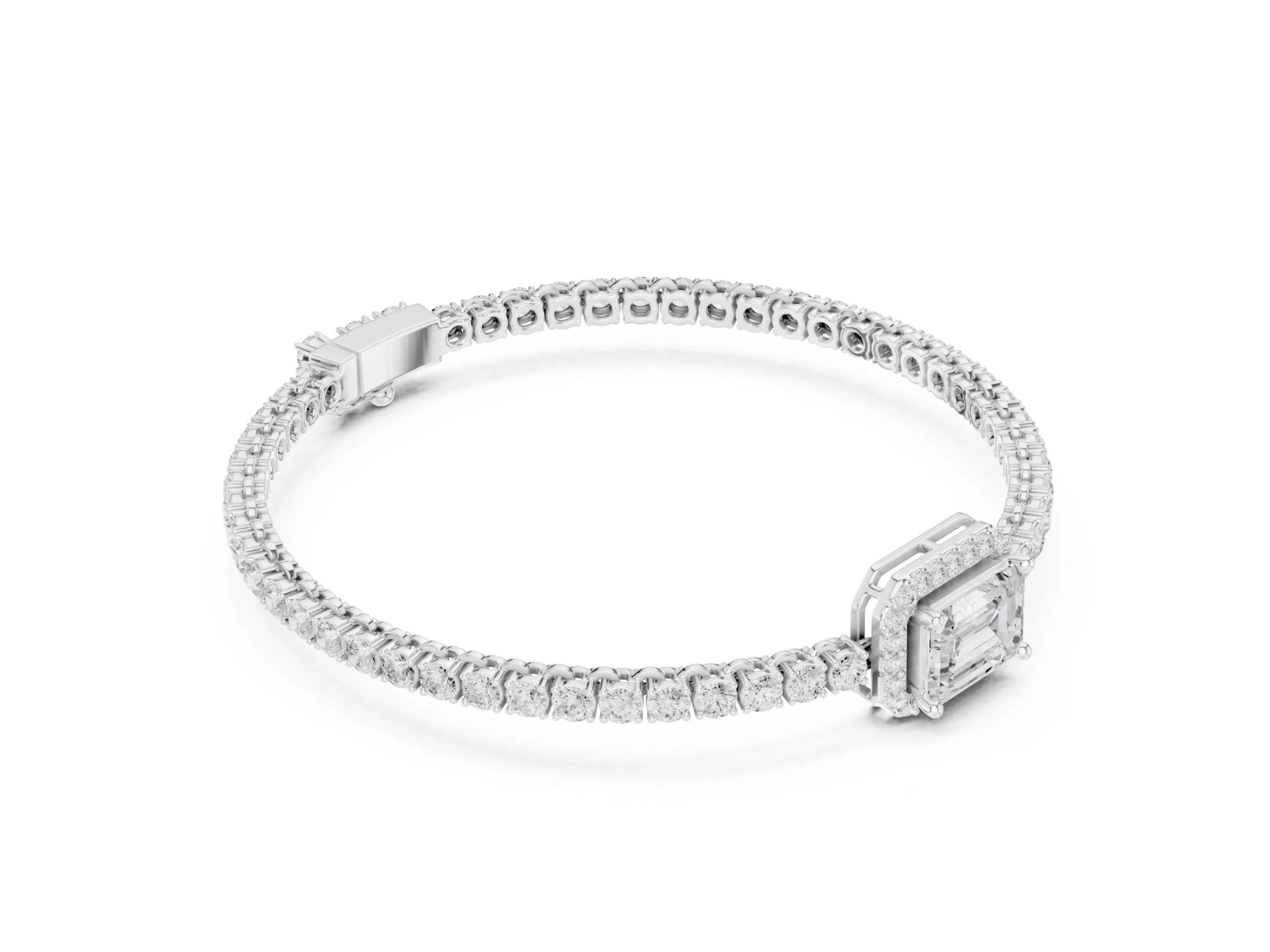 Emerald \ Round Cut Diamond Halo Tennis Bracelet Fine Jewelry