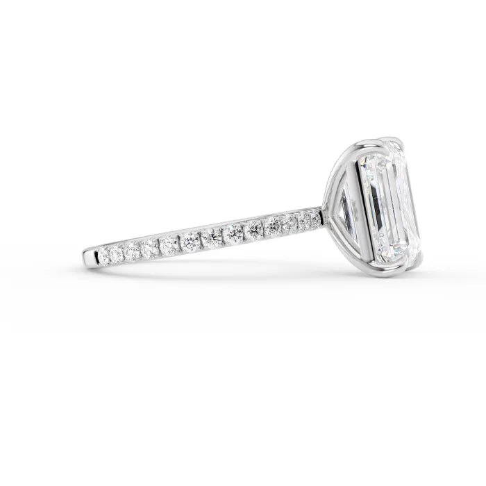 Emerald Cut Solitaire Pavé Ring