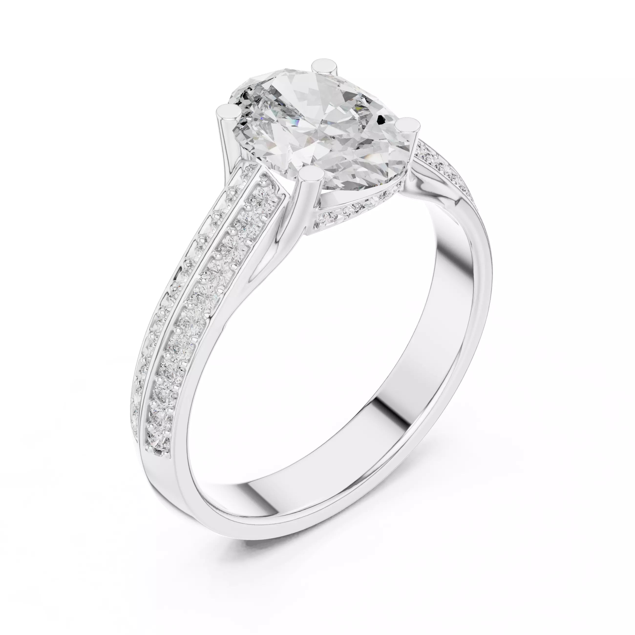 Oval cut Diamond Double Pavé Band Engagement Ring