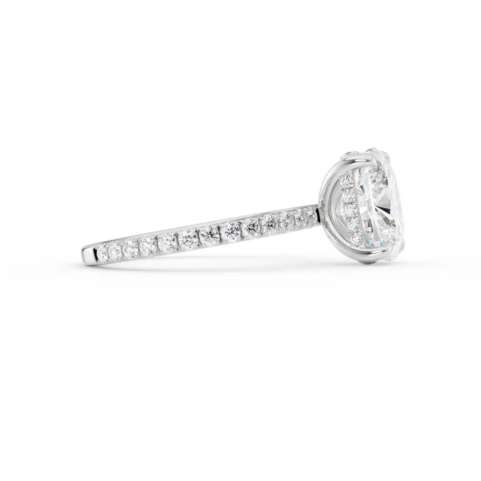Cushion Cut Solitaire Pavé Ring – Hidden Halo Diamond Engagement Ring