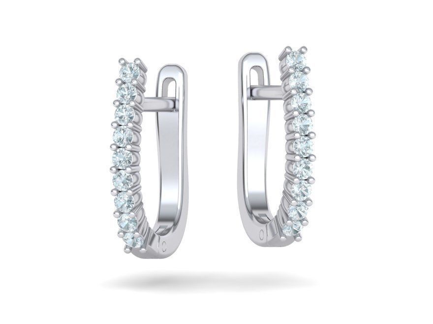 Round Cut Diamond  U-Shaped Huggie Hoops Earrings