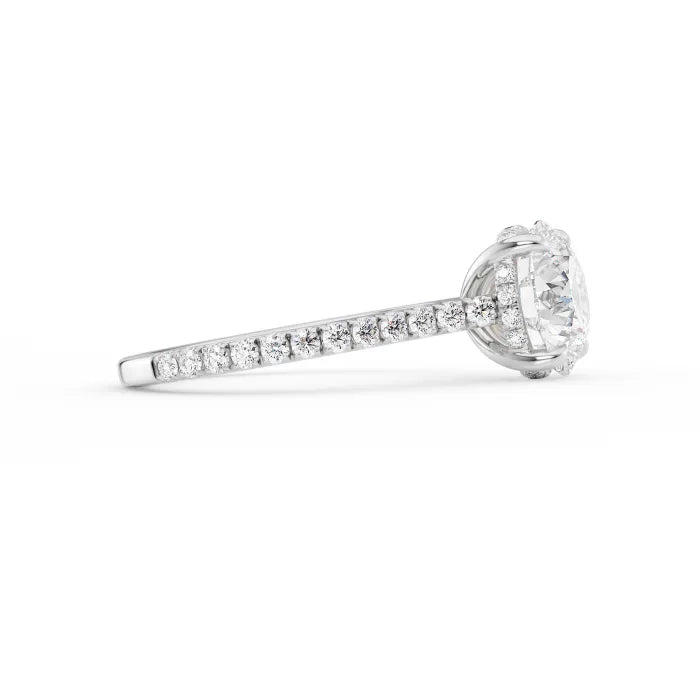 Round Brilliant Diamond Pave Band Cathedral Engagement Ring