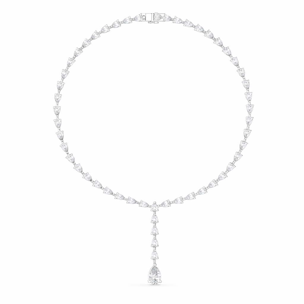 Pear Shape Diamond Drop Tennis Necklace