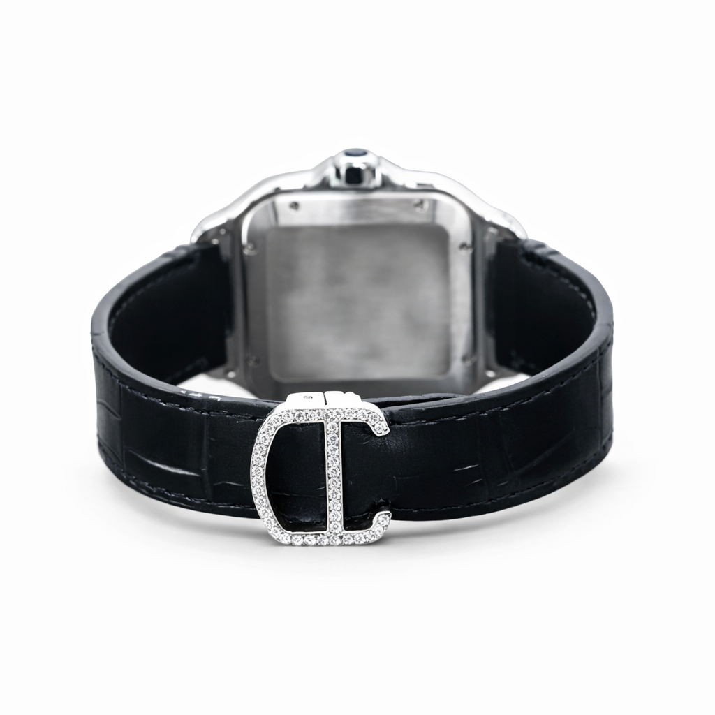 Moissanite Diamond Bezel Square Luxury Watch With Leather Strap