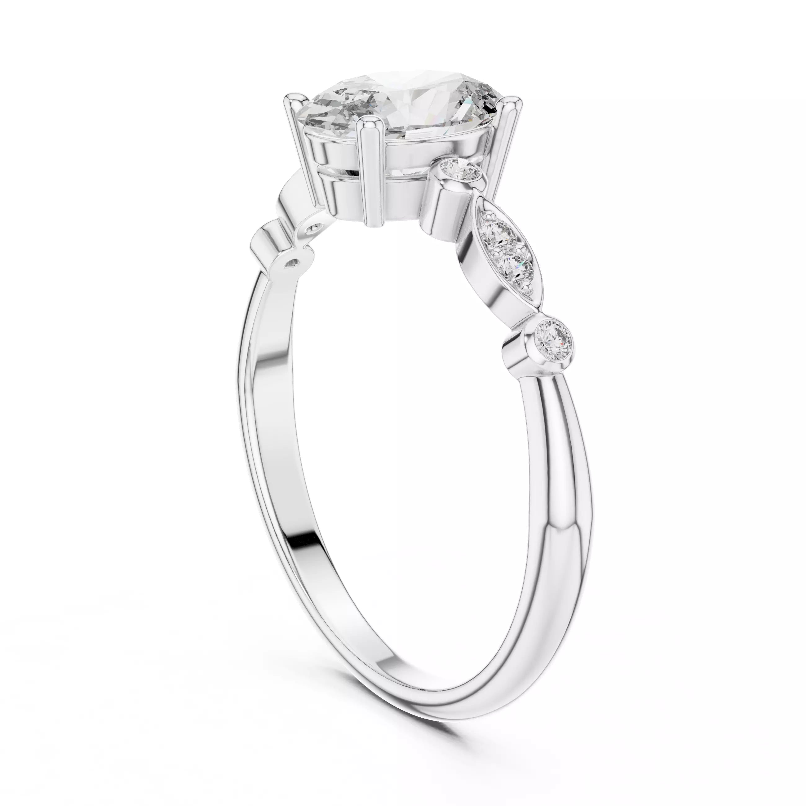 Oval cut Diamond Vintage Leaf Accent Setting Ring