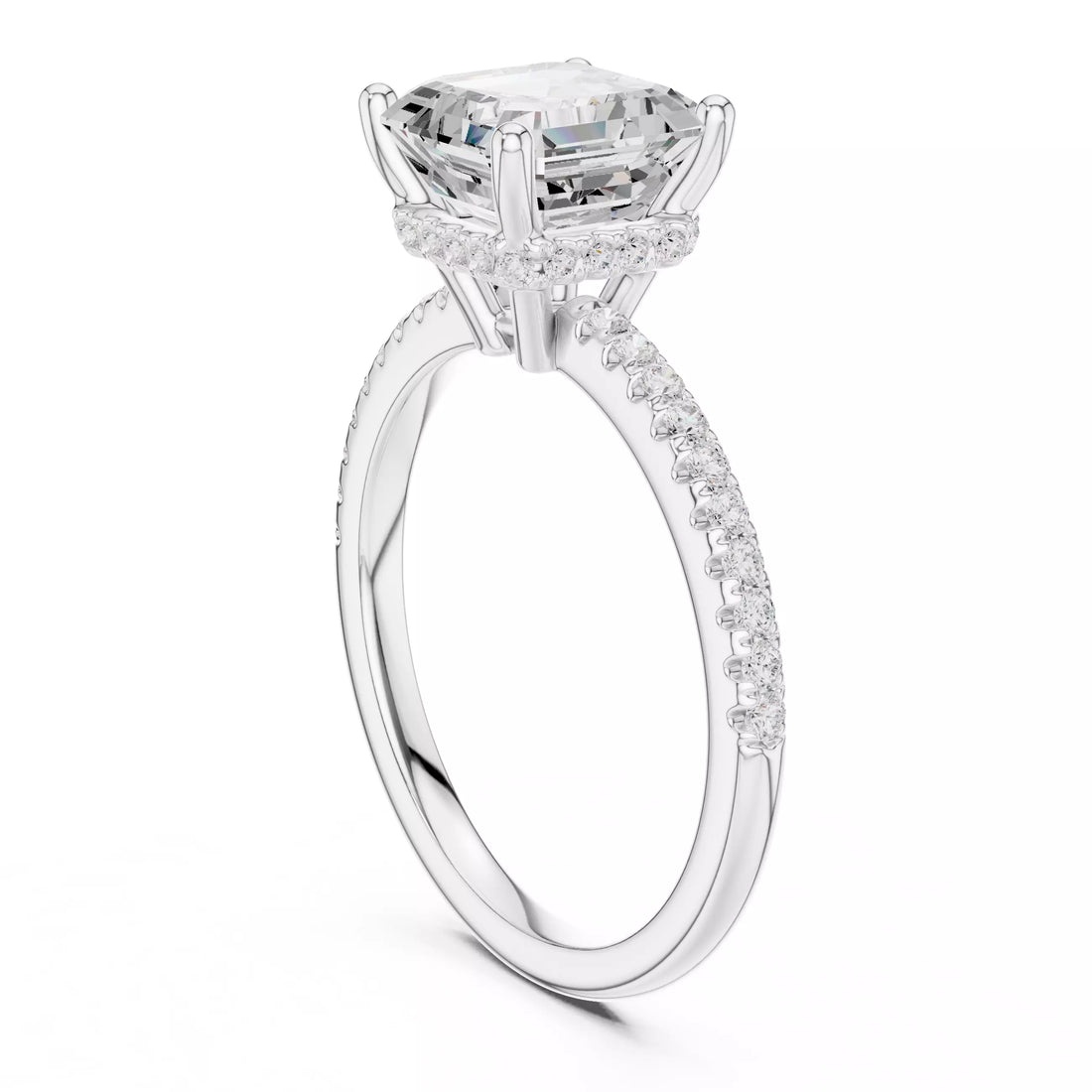 Asscher cut Diamond Engagement Ring Hidden Halo Pave Band