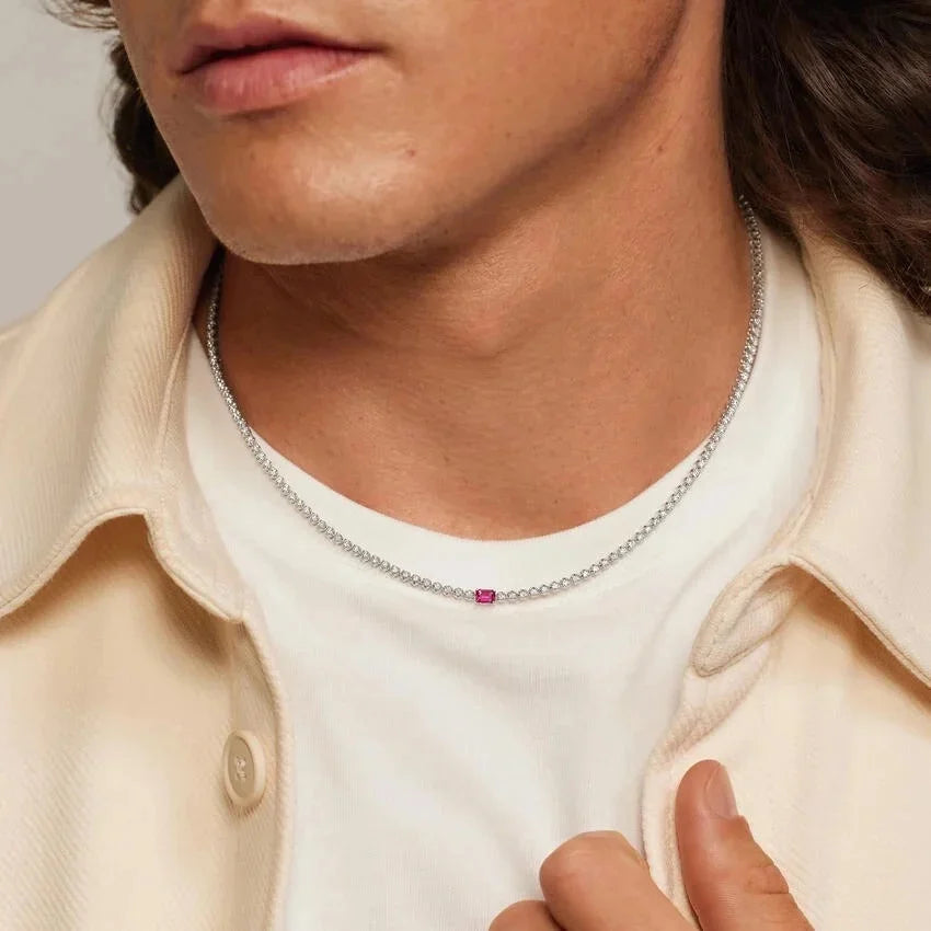 Emerald Ruby Diamond Tennis Necklace
