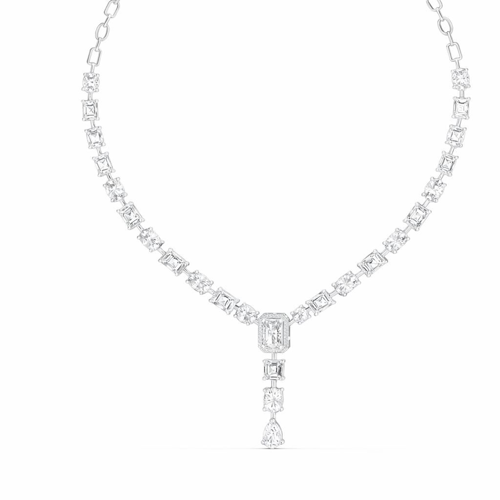 Multi Shape Diamond Drop Tennis Necklace