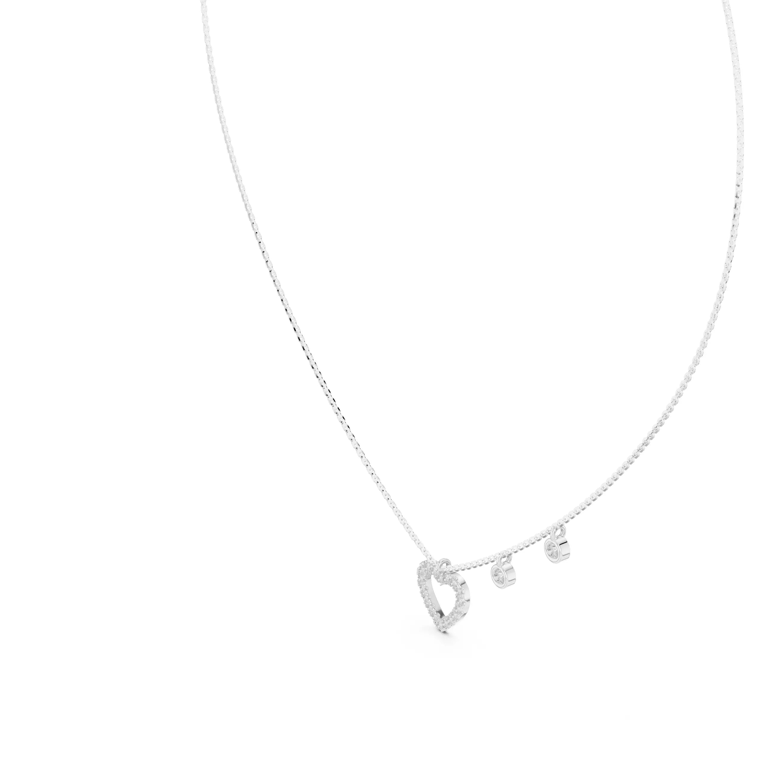 Round Diamond Heart Shape Pendant Necklace With Dangle Charms