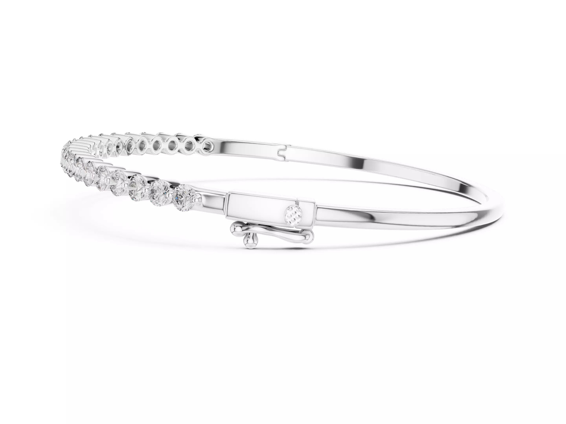 Round Cut Half Diamond Bangle Bracelet | Fine Jewelry