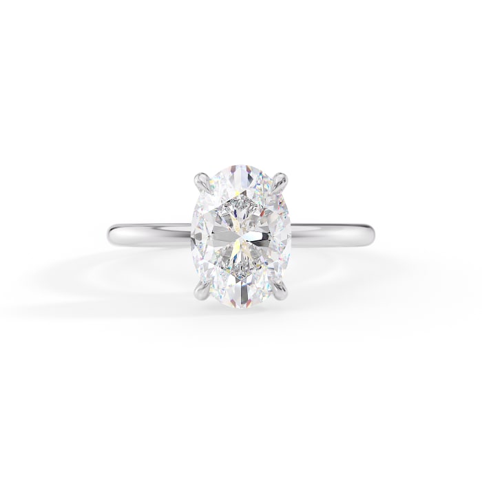 oval cut moissanite hidden halo engagement ring in 14k gold