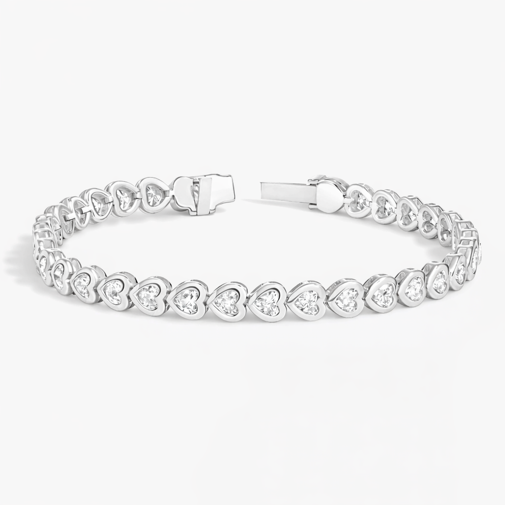 Heart Shape Diamond Bezel Set Tennis Bracelet For Women