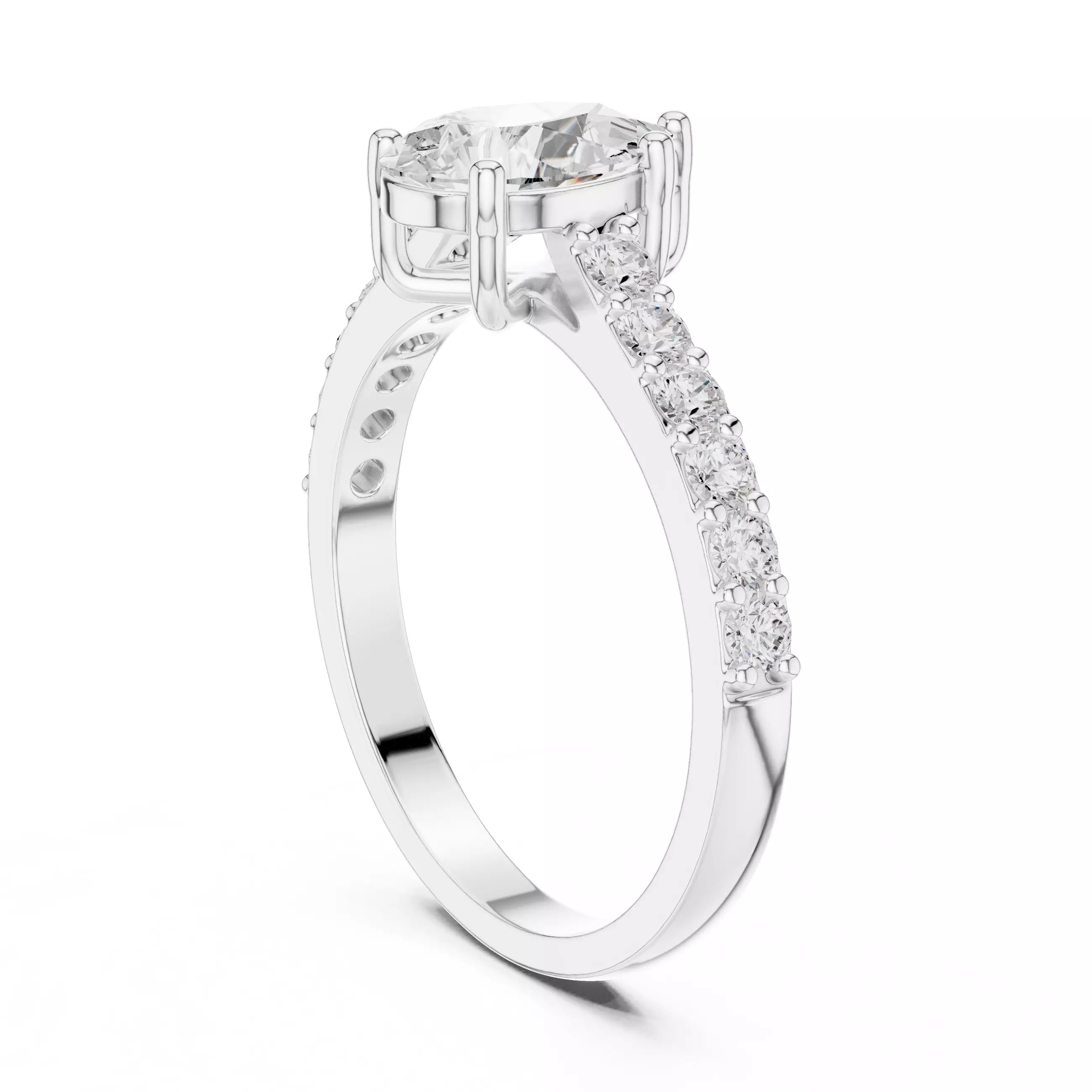 Pear cut Diamond Cathedral Setting Ring with Pavé Band