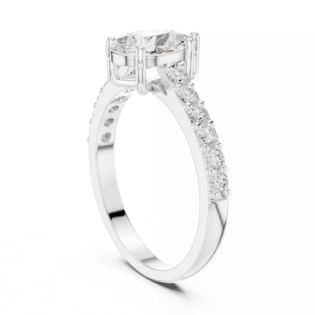 Pear cut Diamond Cathedral Setting Ring with Pavé Band