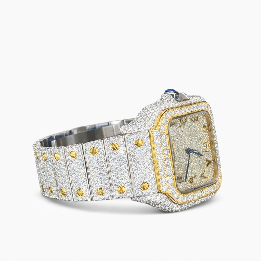 Luxury Iced Out Moissanite Diamond Square Dial Statement Watch