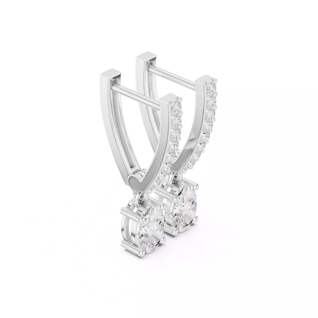 Oval Diamond Drop Earrings with Pavé Bar Setting