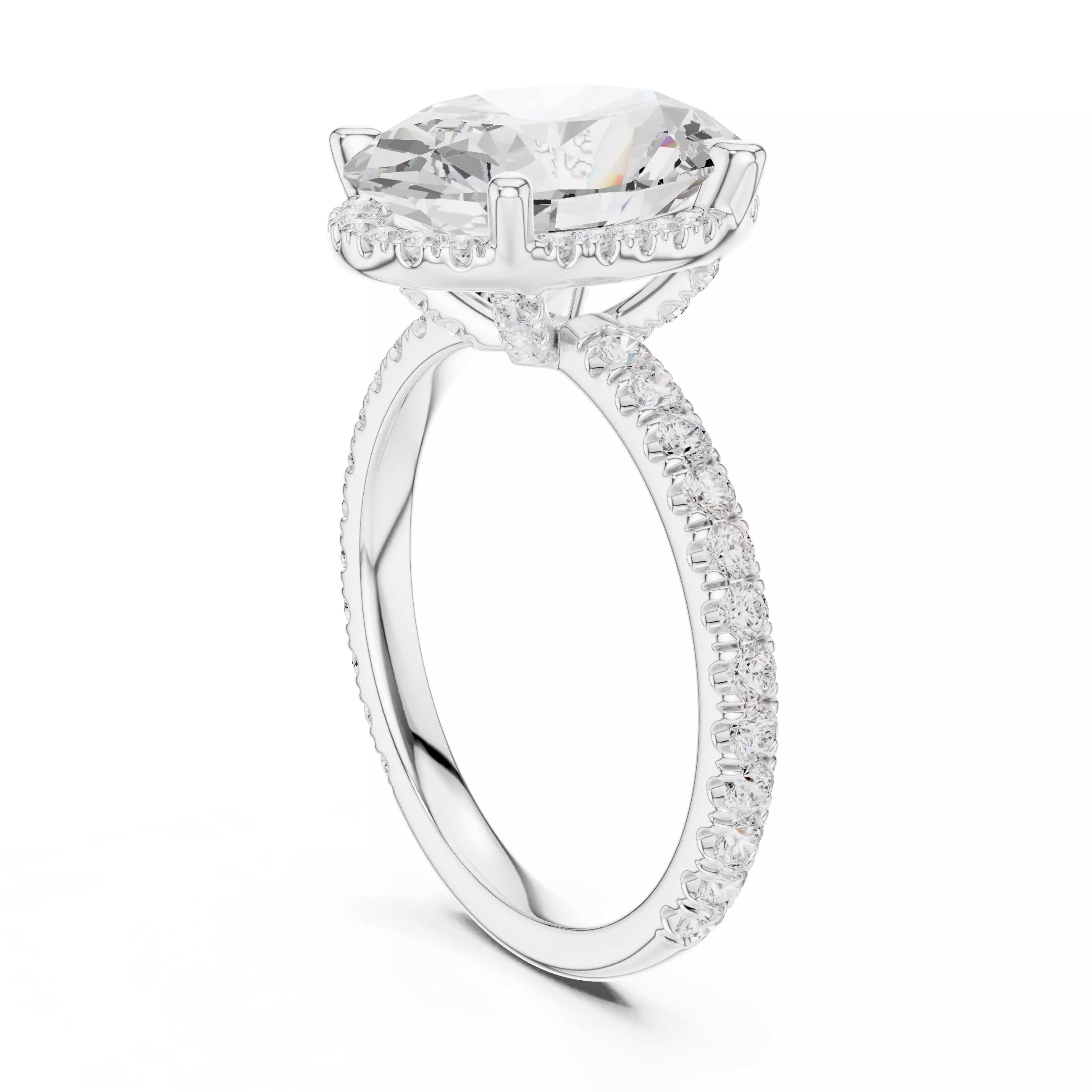 Oval cut Diamond Engagement Ring With Hidden Halo Pave Band