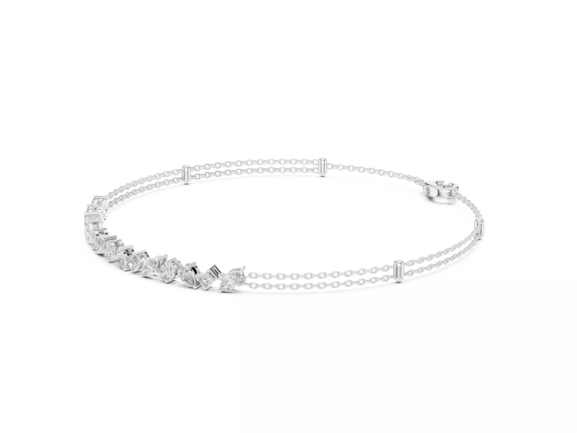 Multi Shape Diamond Bar Chain Bracelet Fine Jewelry