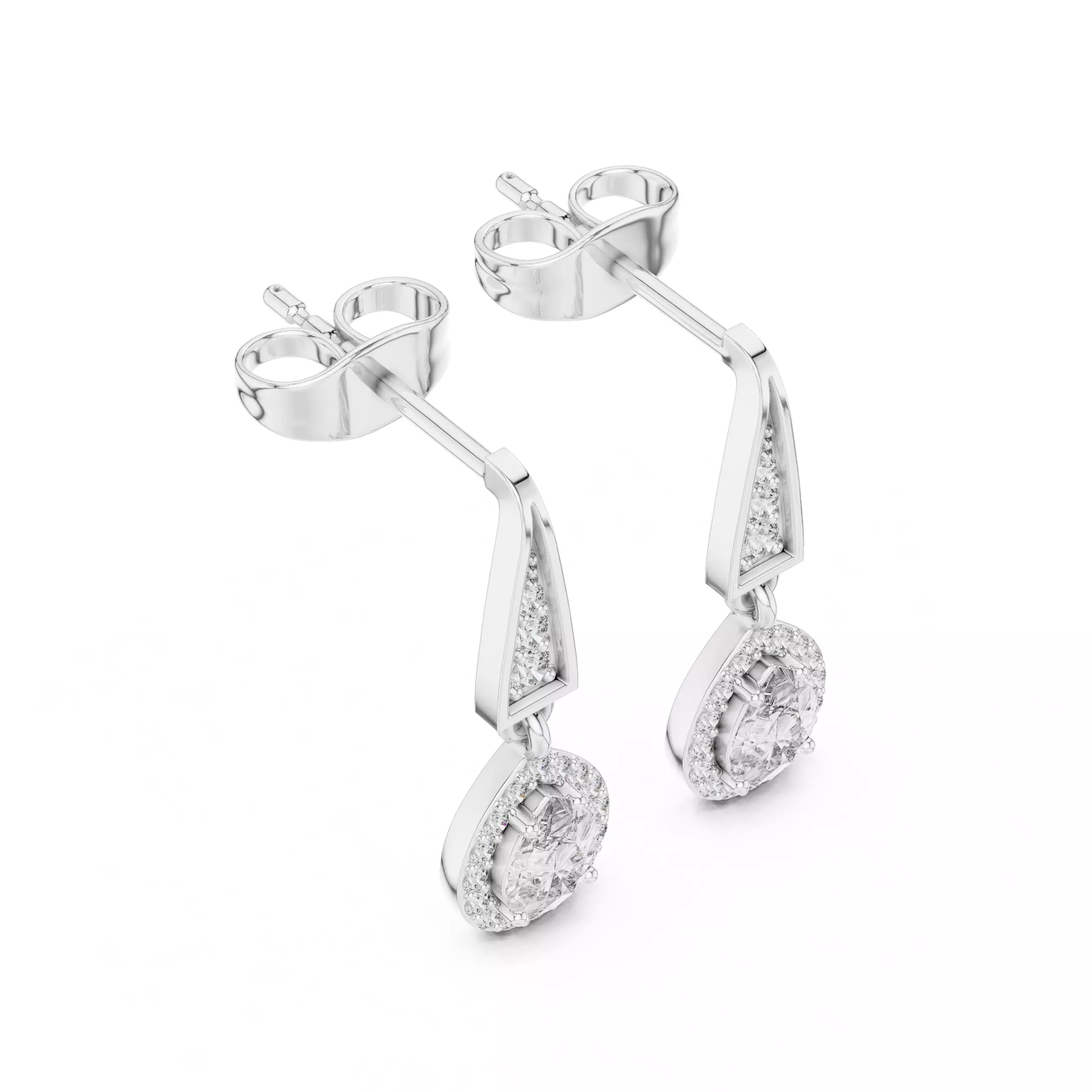 Pear Halo Diamond Drop Earrings with Modern Detail