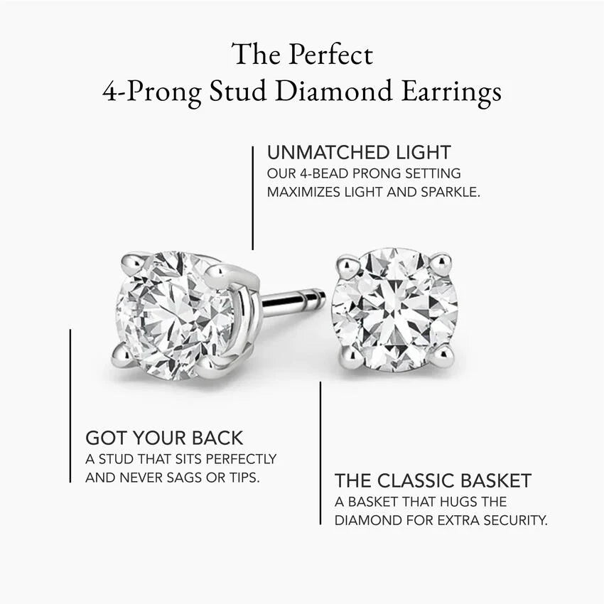 Round Cut Moissanite Diamond Stud Earrings Classic Solitaire Gold