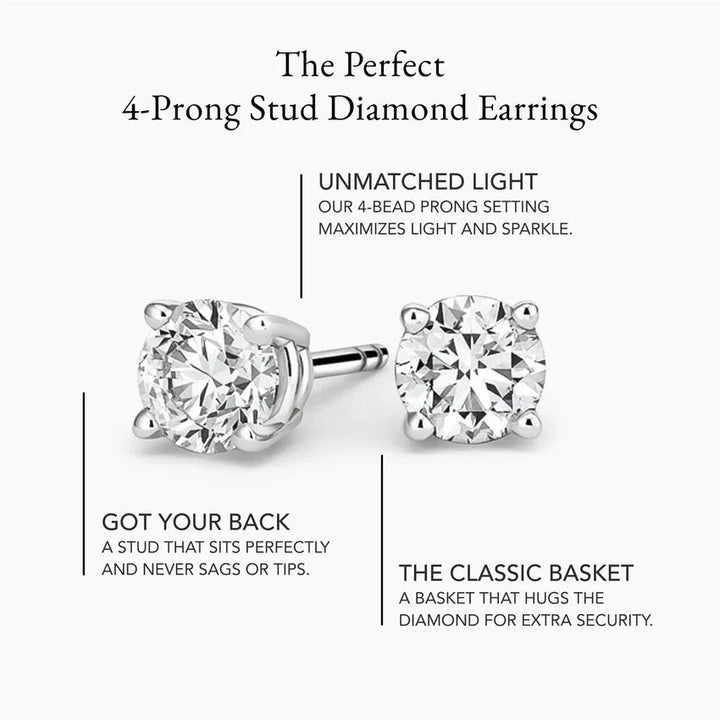 Round Cut Moissanite Diamond Stud Earrings Classic Solitaire Gold