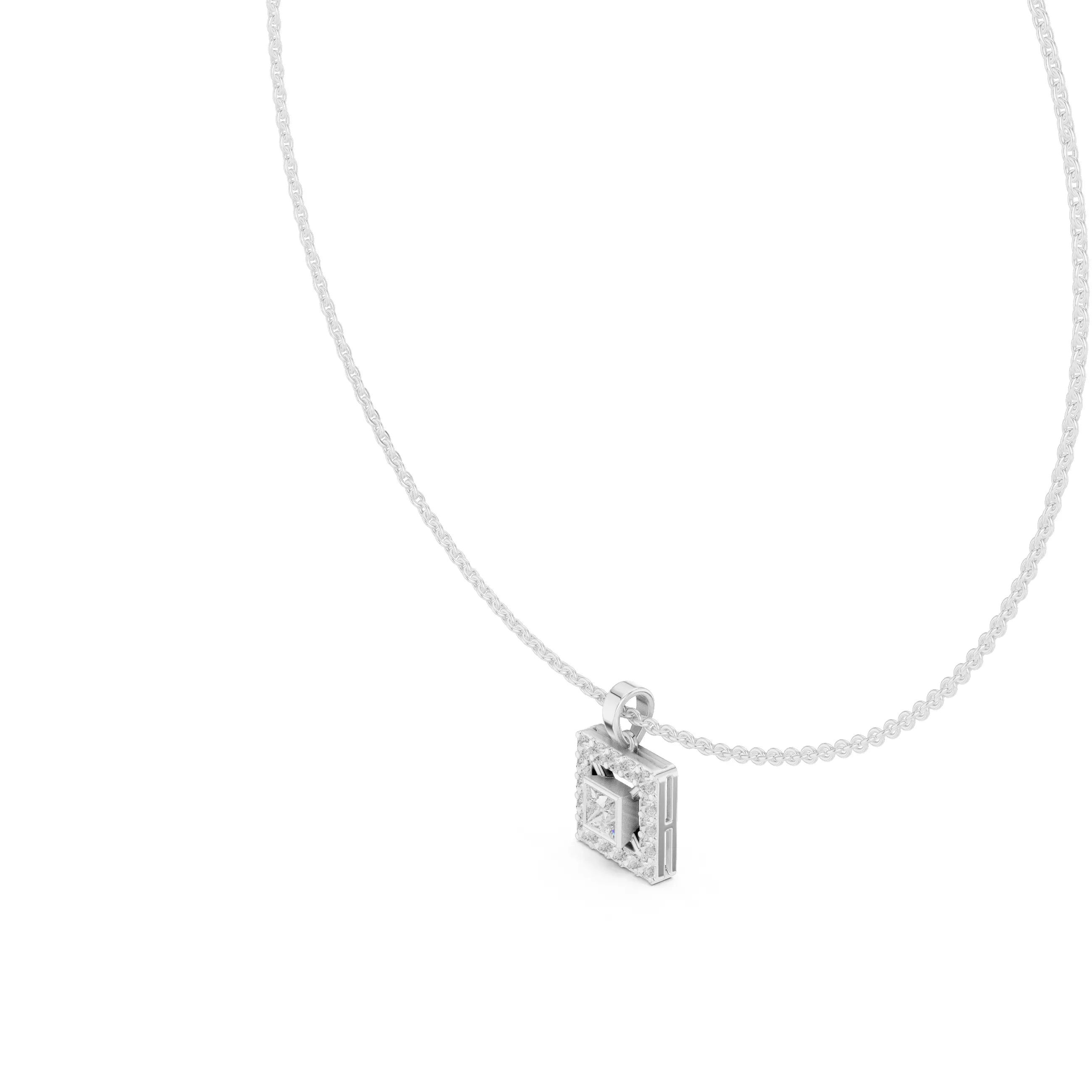 Princess Cut Diamond Halo Pendant Necklace